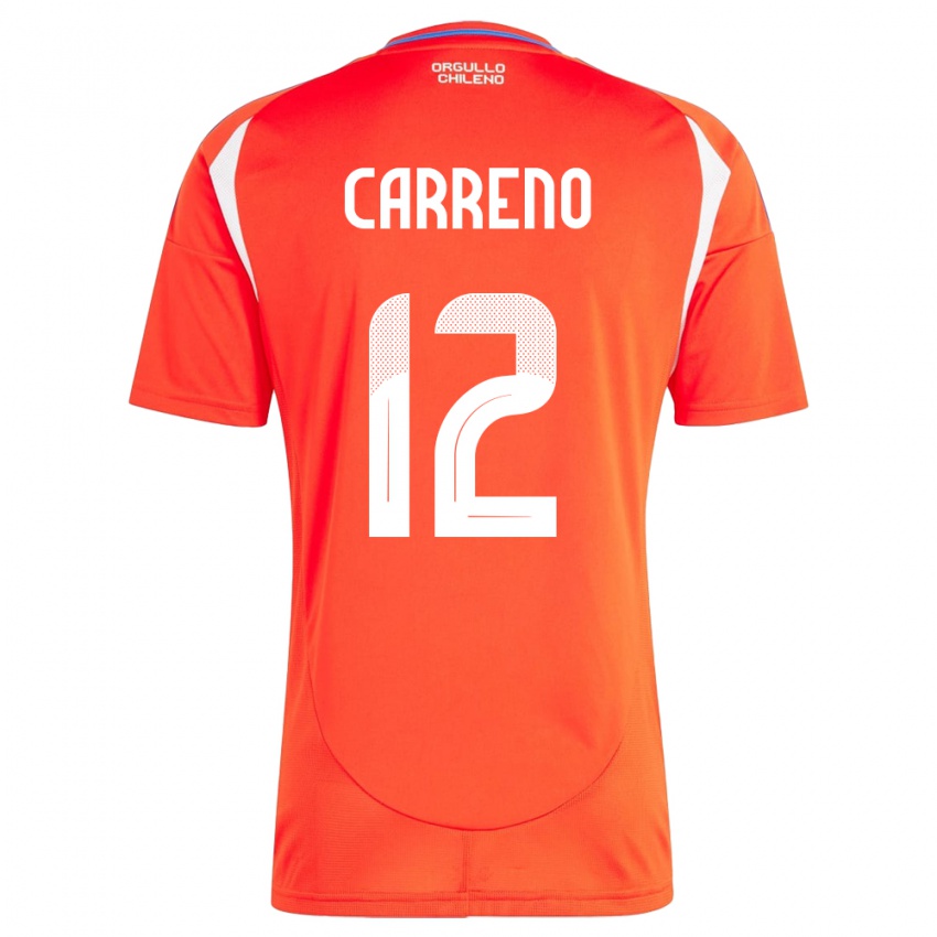 Børn Chile Diego Carreño #12 Rød Hjemmebane Spillertrøjer 24-26 Trøje T-Shirt