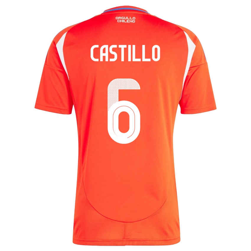 Børn Chile Cristóbal Castillo #6 Rød Hjemmebane Spillertrøjer 24-26 Trøje T-Shirt