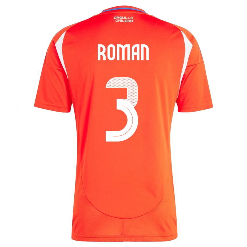 Børn Chile Iván Román #3 Rød Hjemmebane Spillertrøjer 24-26 Trøje T-Shirt