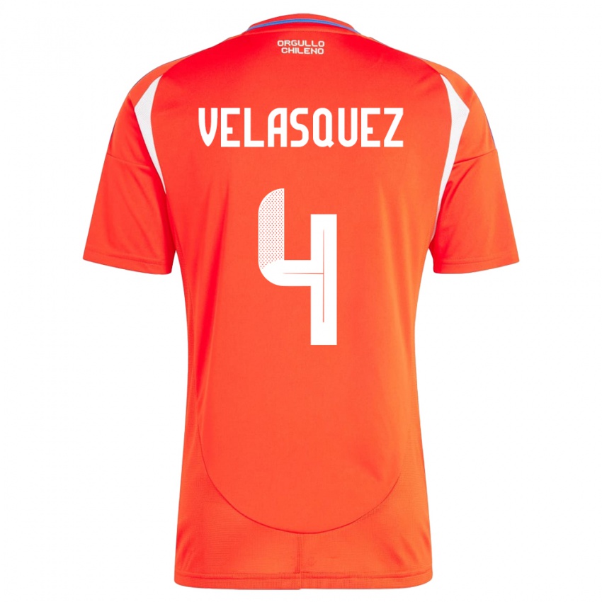 Børn Chile Lucas Velásquez #4 Rød Hjemmebane Spillertrøjer 24-26 Trøje T-Shirt