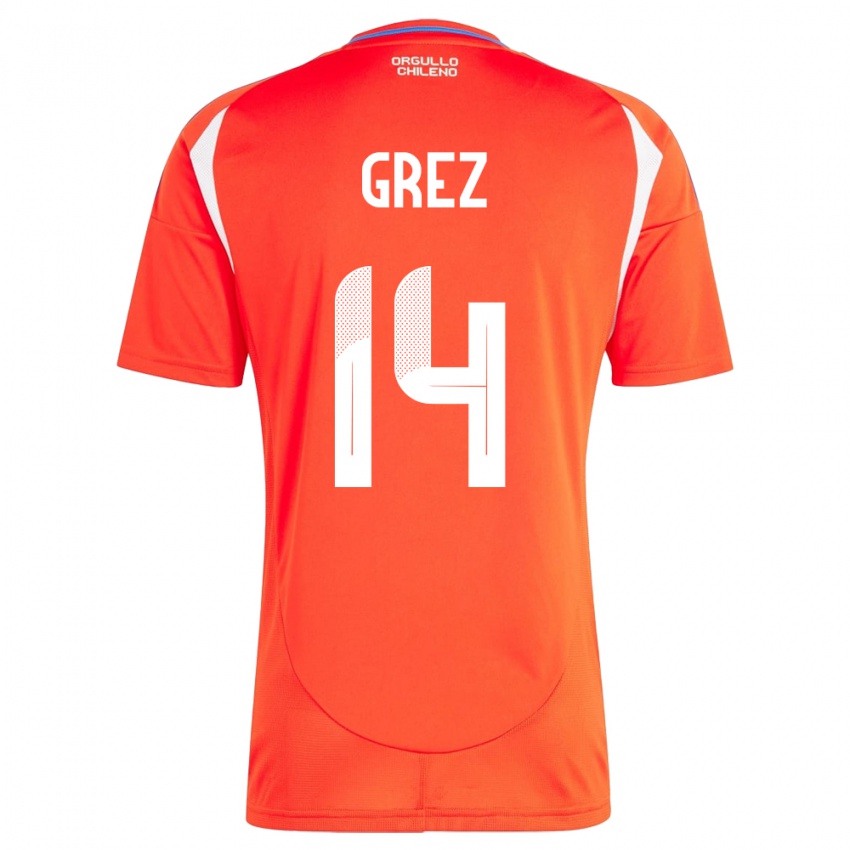 Børn Chile Javiera Grez #14 Rød Hjemmebane Spillertrøjer 24-26 Trøje T-Shirt