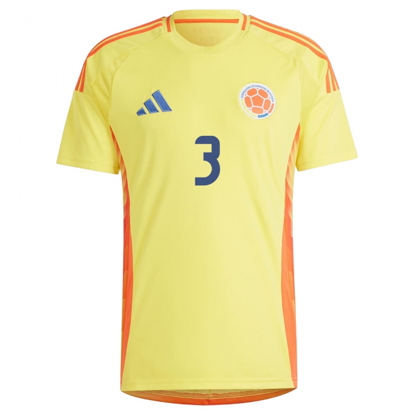 Børn Colombia Édier Ocampo #3 Gul Hjemmebane Spillertrøjer 24-26 Trøje T-Shirt