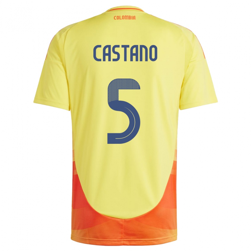 Børn Colombia Kevin Castaño #5 Gul Hjemmebane Spillertrøjer 24-26 Trøje T-Shirt