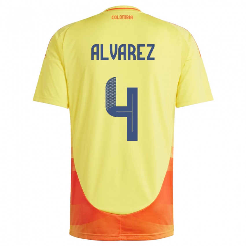 Børn Colombia Fernando Álvarez #4 Gul Hjemmebane Spillertrøjer 24-26 Trøje T-Shirt