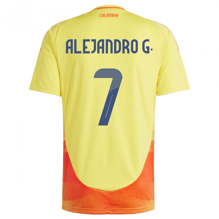 Børn Colombia Alejandro García #7 Gul Hjemmebane Spillertrøjer 24-26 Trøje T-Shirt