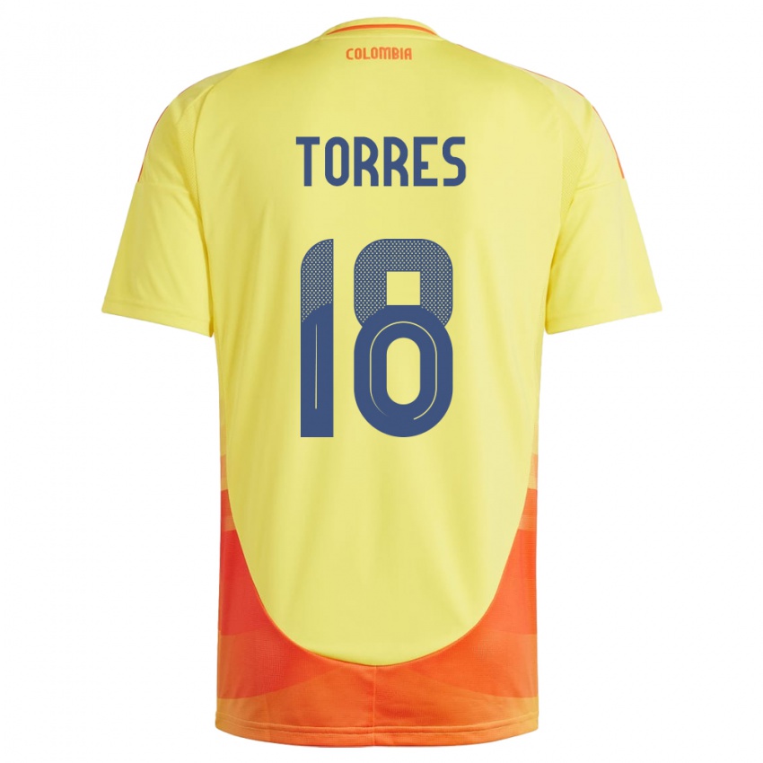 Børn Colombia Jhojan Torres #18 Gul Hjemmebane Spillertrøjer 24-26 Trøje T-Shirt