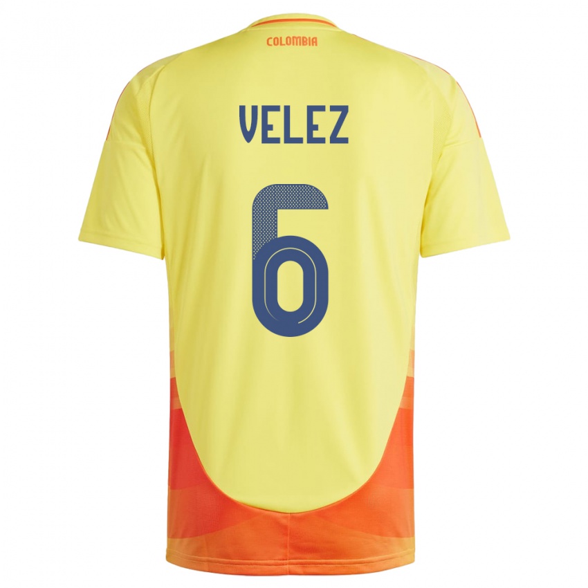 Børn Colombia Jhon Vélez #6 Gul Hjemmebane Spillertrøjer 24-26 Trøje T-Shirt