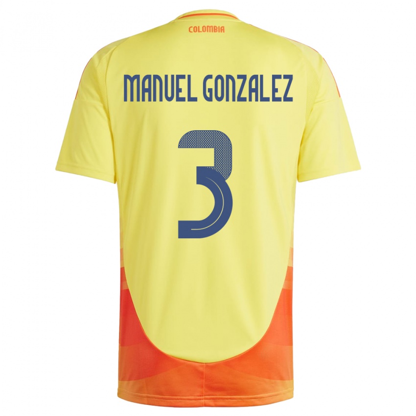 Børn Colombia Carlos Manuel González #3 Gul Hjemmebane Spillertrøjer 24-26 Trøje T-Shirt