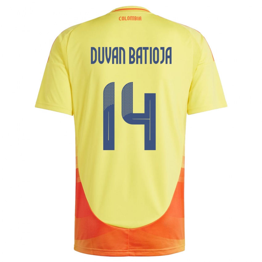 Børn Colombia Andy Duván Batioja #14 Gul Hjemmebane Spillertrøjer 24-26 Trøje T-Shirt