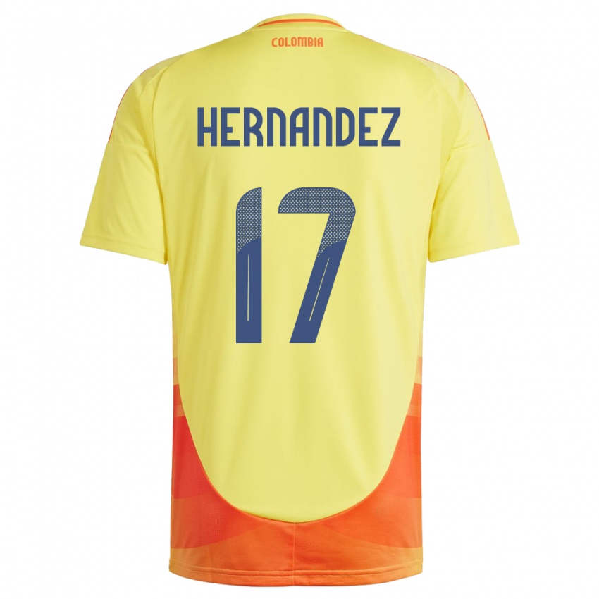 Børn Colombia Jhoan Hernández #17 Gul Hjemmebane Spillertrøjer 24-26 Trøje T-Shirt