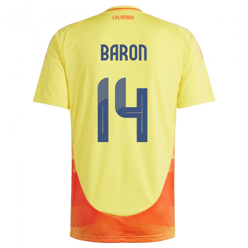 Børn Colombia Ángela Barón #14 Gul Hjemmebane Spillertrøjer 24-26 Trøje T-Shirt