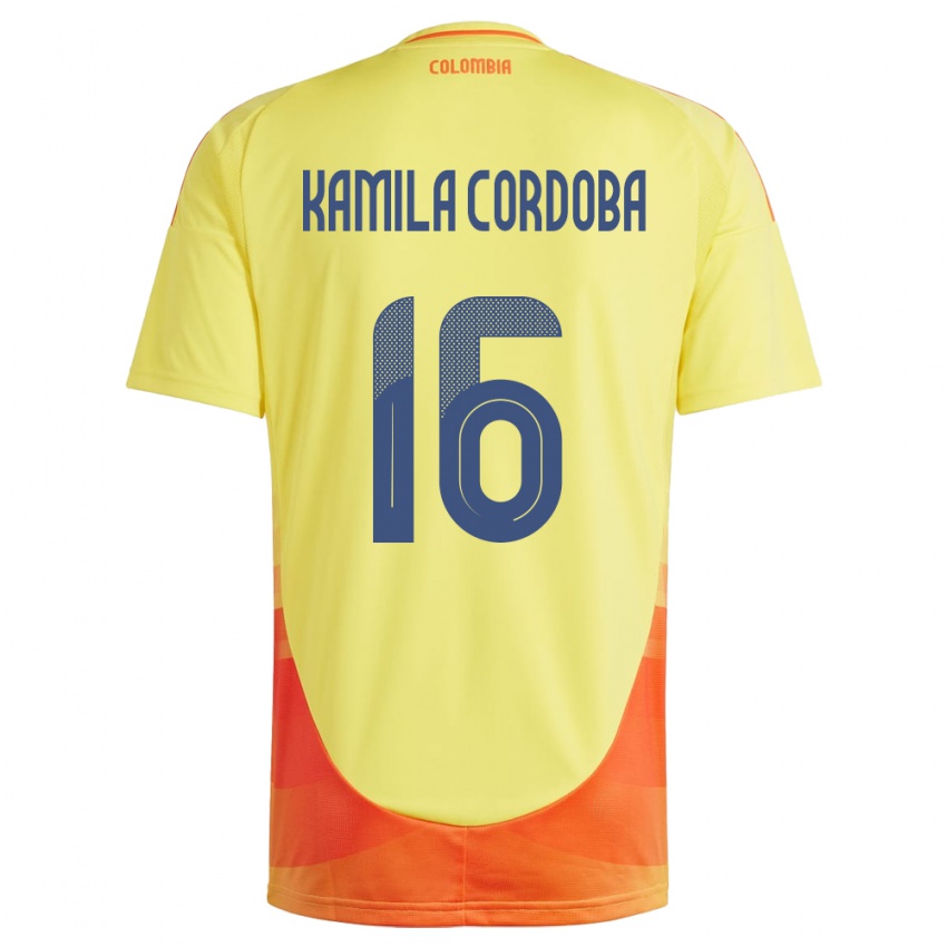 Børn Colombia Sara Kamila Córdoba #16 Gul Hjemmebane Spillertrøjer 24-26 Trøje T-Shirt