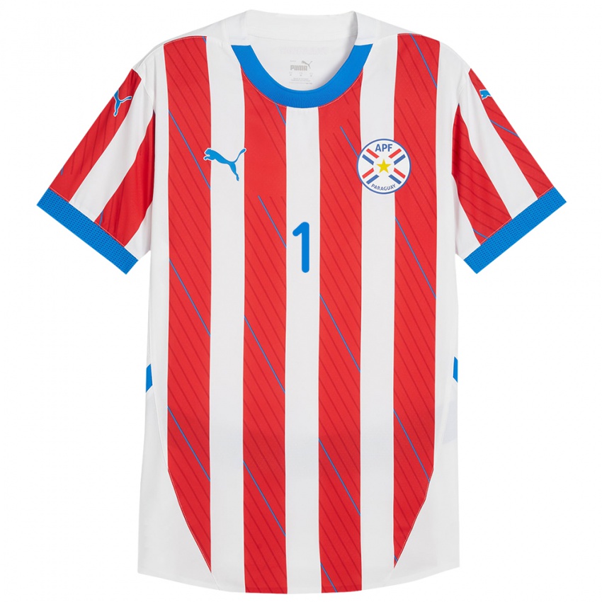 Børn Paraguay Cristina Recalde #1 Hvid Rød Hjemmebane Spillertrøjer 24-26 Trøje T-Shirt