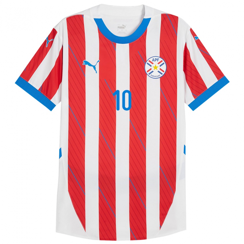 Børn Paraguay Paulo Riveros #10 Hvid Rød Hjemmebane Spillertrøjer 24-26 Trøje T-Shirt