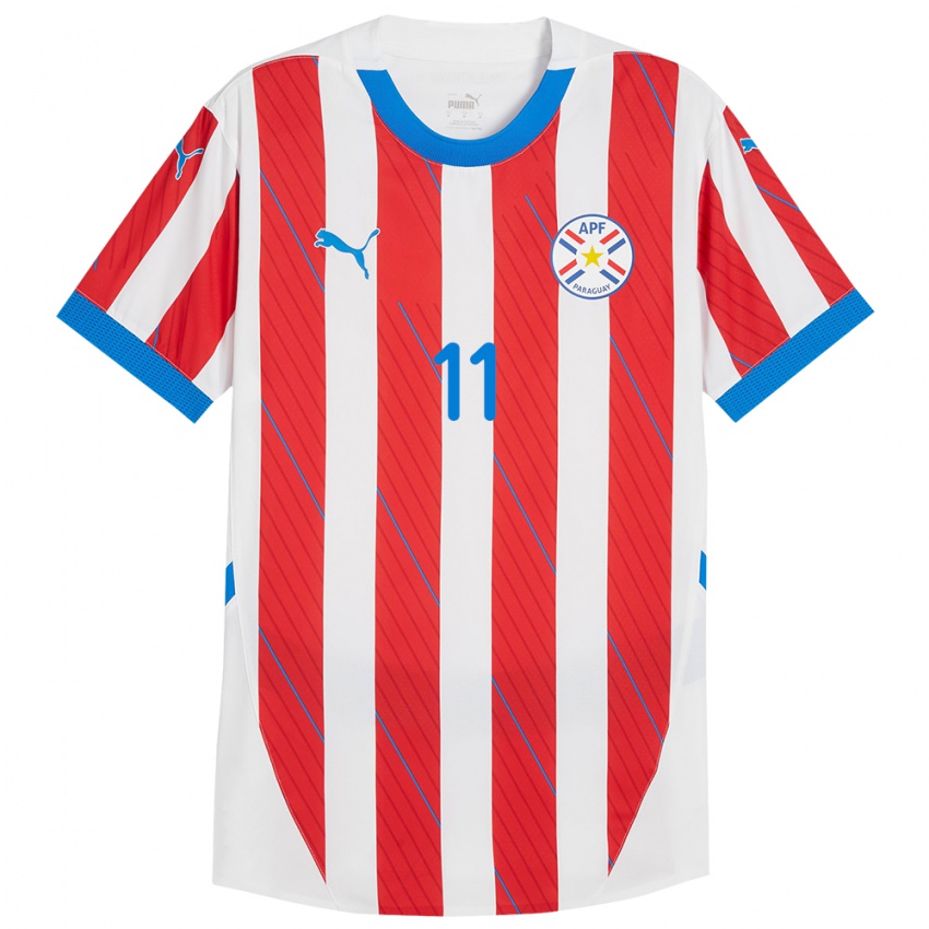 Børn Paraguay Leonardo Rolón #11 Hvid Rød Hjemmebane Spillertrøjer 24-26 Trøje T-Shirt