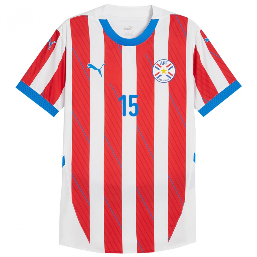 Børn Paraguay Axel Alfonzo #15 Hvid Rød Hjemmebane Spillertrøjer 24-26 Trøje T-Shirt