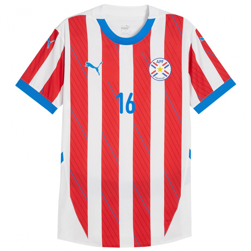 Børn Paraguay Ramona Martínez #16 Hvid Rød Hjemmebane Spillertrøjer 24-26 Trøje T-Shirt