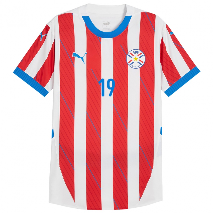 Børn Paraguay Marcelo Pérez #19 Hvid Rød Hjemmebane Spillertrøjer 24-26 Trøje T-Shirt