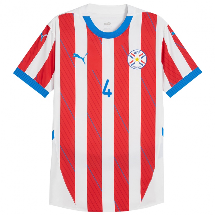 Børn Paraguay Matías Espinoza #4 Hvid Rød Hjemmebane Spillertrøjer 24-26 Trøje T-Shirt