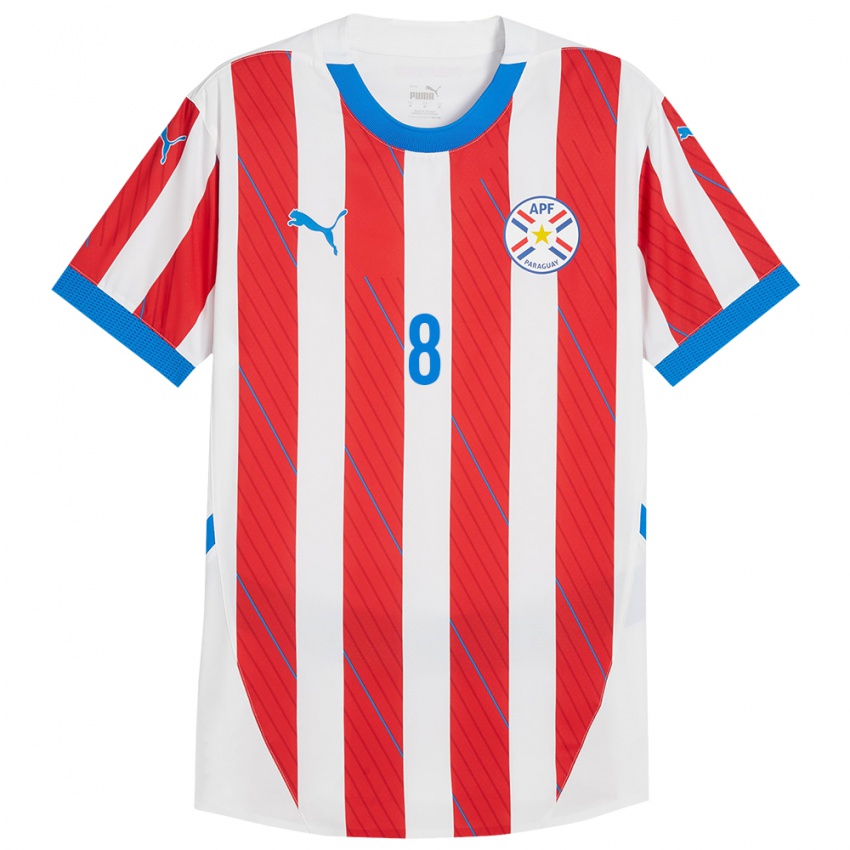 Børn Paraguay Fabrizio Baruja #8 Hvid Rød Hjemmebane Spillertrøjer 24-26 Trøje T-Shirt