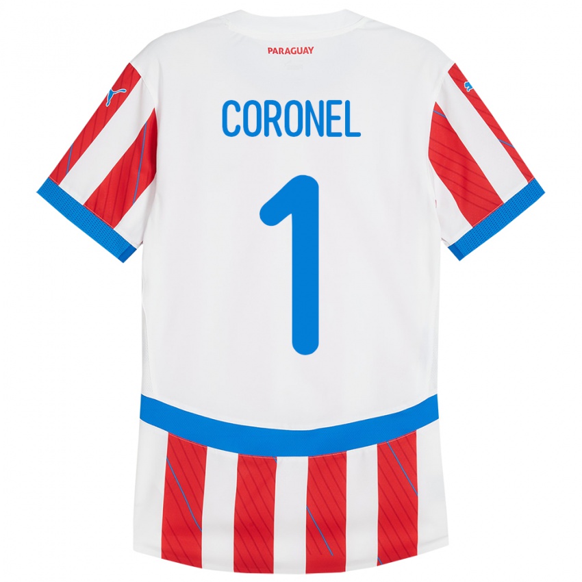 Børn Paraguay Carlos Coronel #1 Hvid Rød Hjemmebane Spillertrøjer 24-26 Trøje T-Shirt