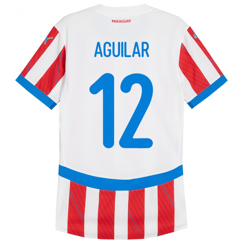 Børn Paraguay Alfredo Aguilar #12 Hvid Rød Hjemmebane Spillertrøjer 24-26 Trøje T-Shirt