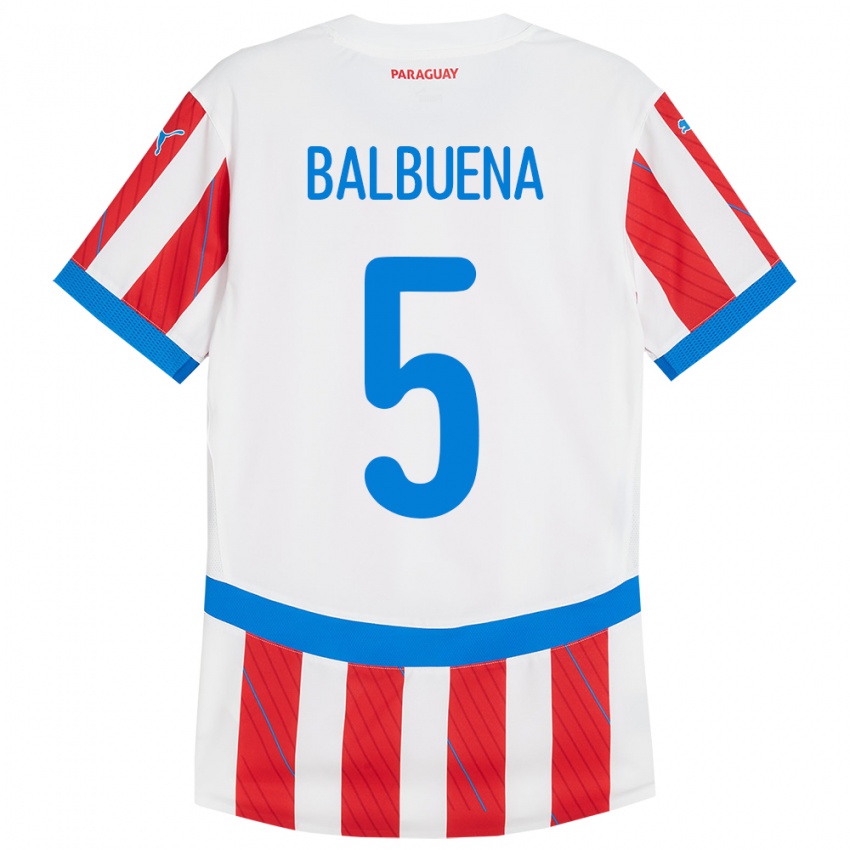 Børn Paraguay Fabián Balbuena #5 Hvid Rød Hjemmebane Spillertrøjer 24-26 Trøje T-Shirt