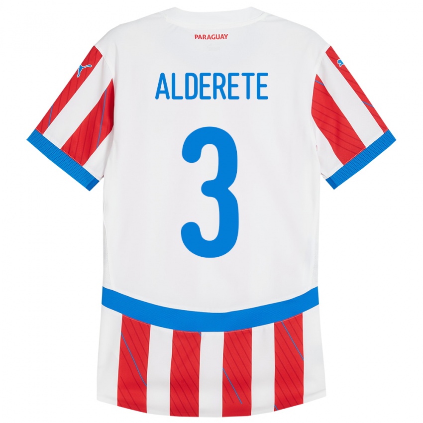 Børn Paraguay Omar Alderete #3 Hvid Rød Hjemmebane Spillertrøjer 24-26 Trøje T-Shirt