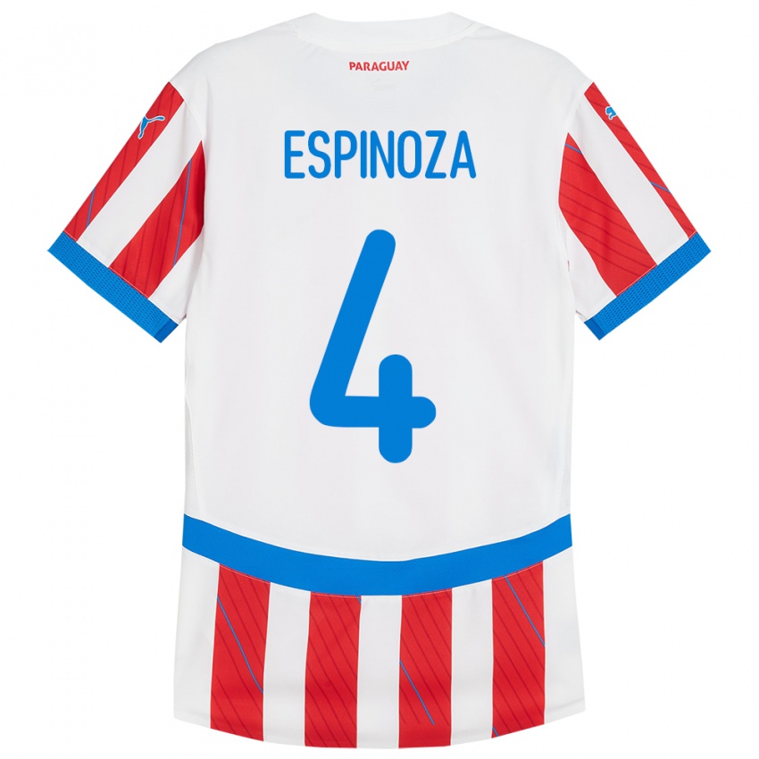 Børn Paraguay Matías Espinoza #4 Hvid Rød Hjemmebane Spillertrøjer 24-26 Trøje T-Shirt