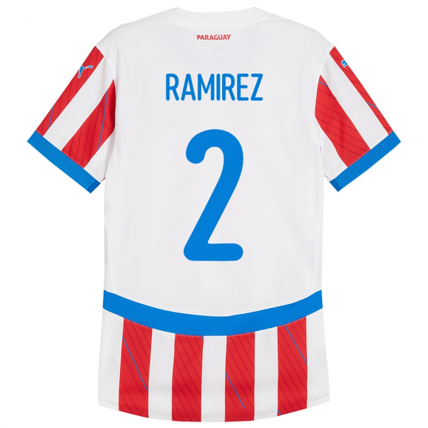 Børn Paraguay Iván Ramírez #2 Hvid Rød Hjemmebane Spillertrøjer 24-26 Trøje T-Shirt