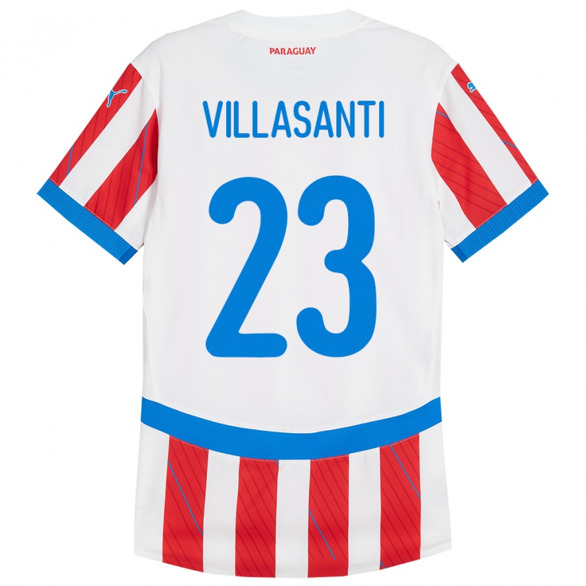 Børn Paraguay Mathías Villasanti #23 Hvid Rød Hjemmebane Spillertrøjer 24-26 Trøje T-Shirt