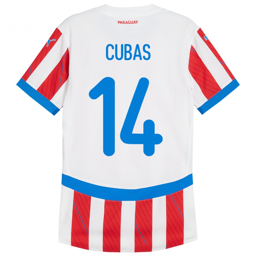 Børn Paraguay Andrés Cubas #14 Hvid Rød Hjemmebane Spillertrøjer 24-26 Trøje T-Shirt