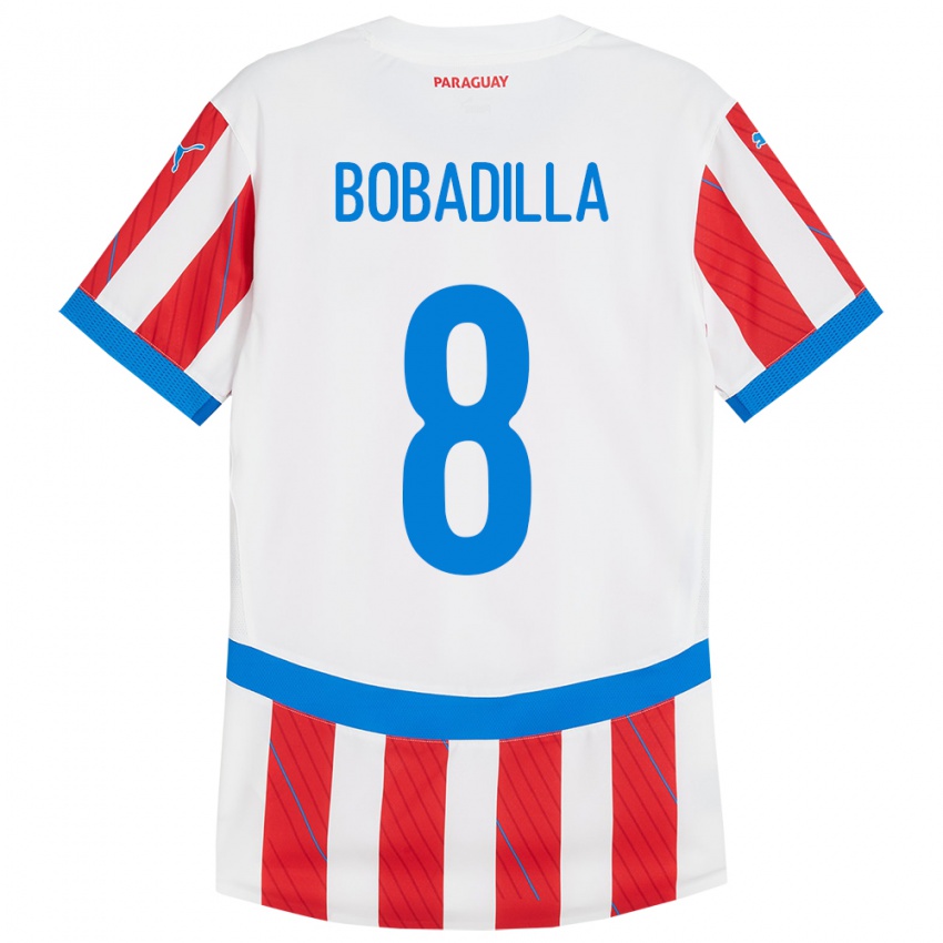 Børn Paraguay Damián Bobadilla #8 Hvid Rød Hjemmebane Spillertrøjer 24-26 Trøje T-Shirt