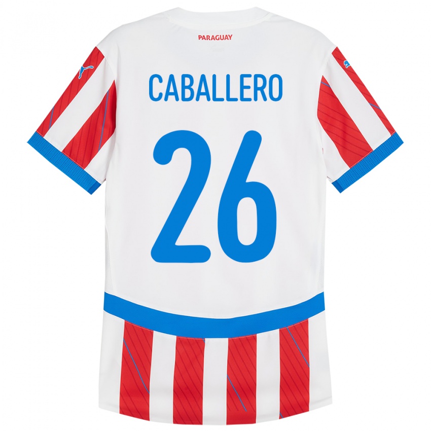 Børn Paraguay Hernesto Caballero #26 Hvid Rød Hjemmebane Spillertrøjer 24-26 Trøje T-Shirt