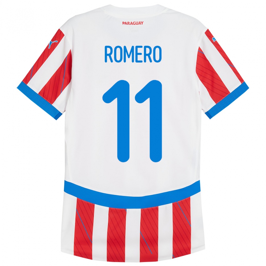 Børn Paraguay Ángel Romero #11 Hvid Rød Hjemmebane Spillertrøjer 24-26 Trøje T-Shirt