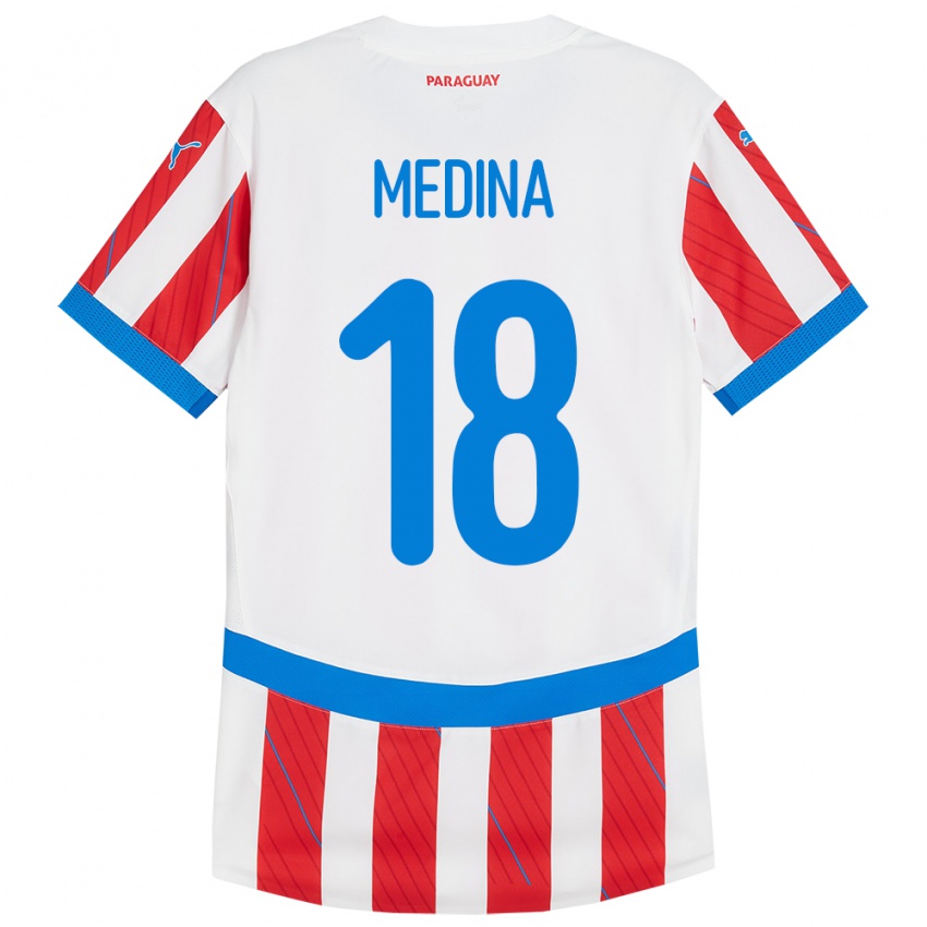 Børn Paraguay Jesús Medina #18 Hvid Rød Hjemmebane Spillertrøjer 24-26 Trøje T-Shirt