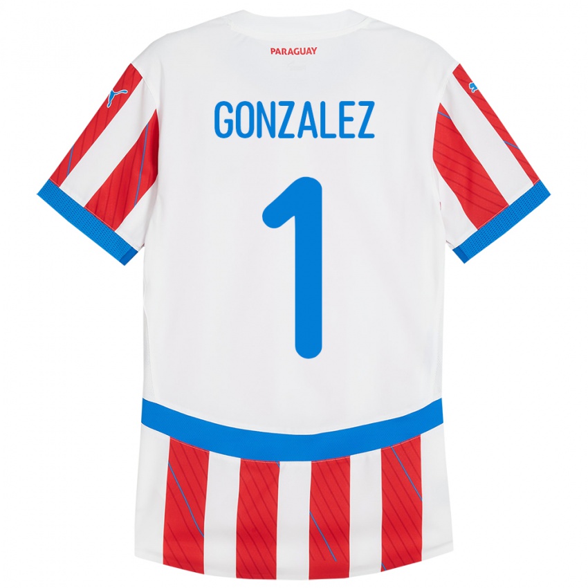 Børn Paraguay Ángel González #1 Hvid Rød Hjemmebane Spillertrøjer 24-26 Trøje T-Shirt