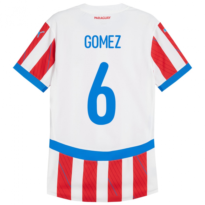 Børn Paraguay Marcos Gómez #6 Hvid Rød Hjemmebane Spillertrøjer 24-26 Trøje T-Shirt