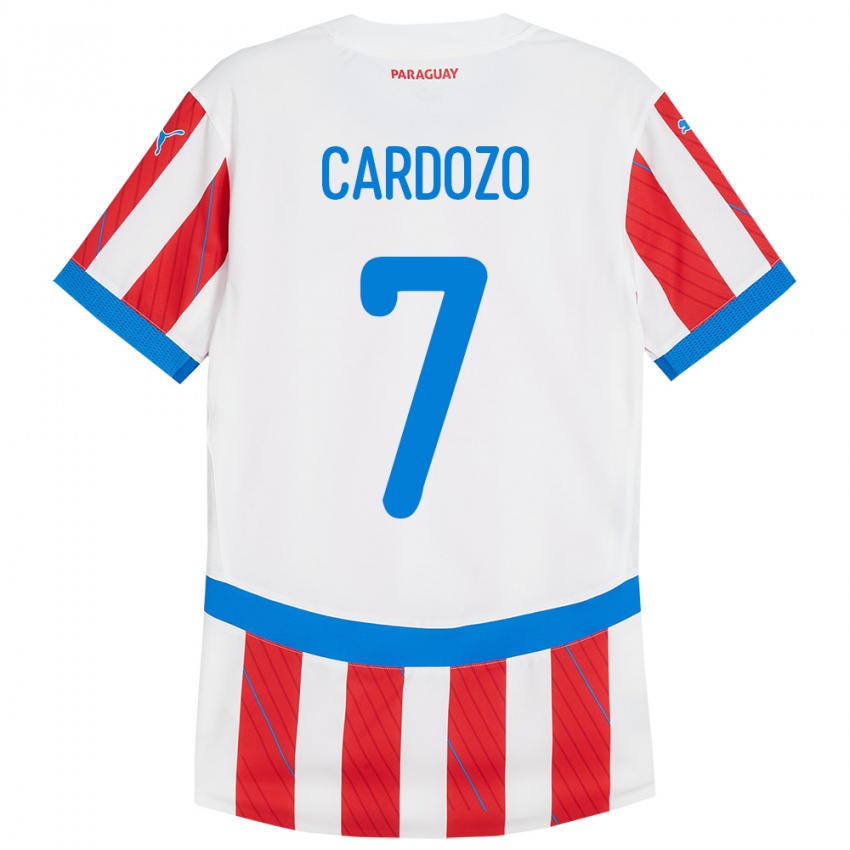 Børn Paraguay Fernando Cardozo #7 Hvid Rød Hjemmebane Spillertrøjer 24-26 Trøje T-Shirt