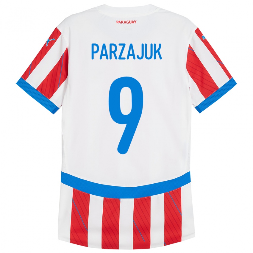 Børn Paraguay Kevin Parzajuk #9 Hvid Rød Hjemmebane Spillertrøjer 24-26 Trøje T-Shirt