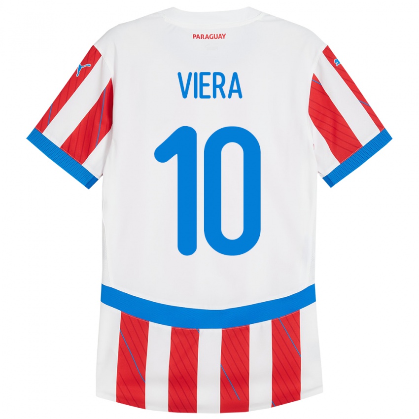 Børn Paraguay Wílder Viera #10 Hvid Rød Hjemmebane Spillertrøjer 24-26 Trøje T-Shirt