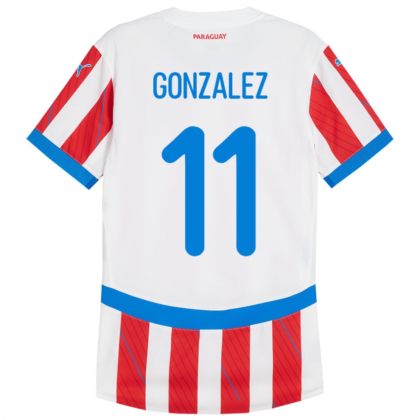 Børn Paraguay Enso González #11 Hvid Rød Hjemmebane Spillertrøjer 24-26 Trøje T-Shirt