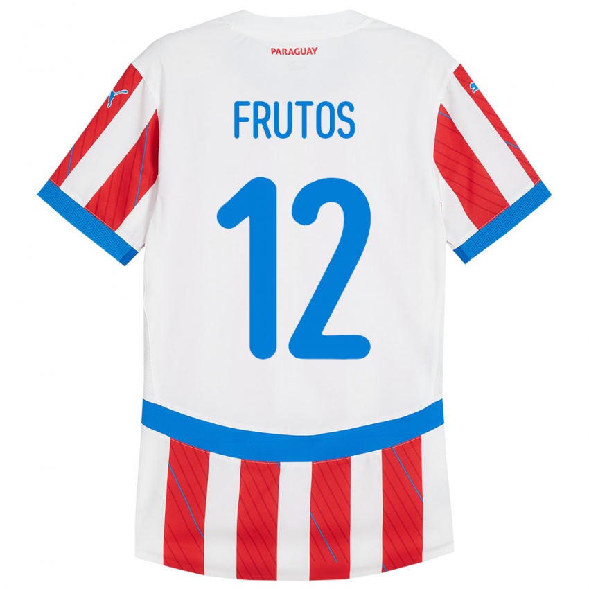 Børn Paraguay Rodrigo Frutos #12 Hvid Rød Hjemmebane Spillertrøjer 24-26 Trøje T-Shirt