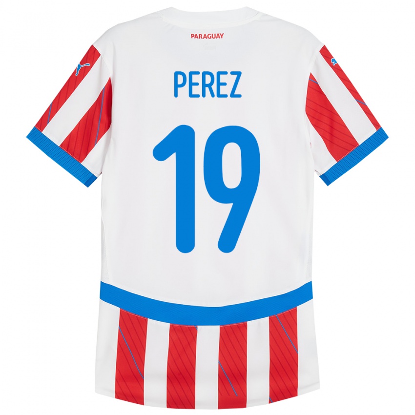 Børn Paraguay Marcelo Pérez #19 Hvid Rød Hjemmebane Spillertrøjer 24-26 Trøje T-Shirt