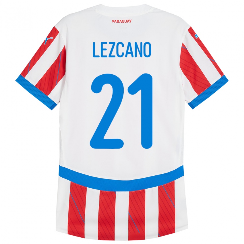 Børn Paraguay Rubén Lezcano #21 Hvid Rød Hjemmebane Spillertrøjer 24-26 Trøje T-Shirt