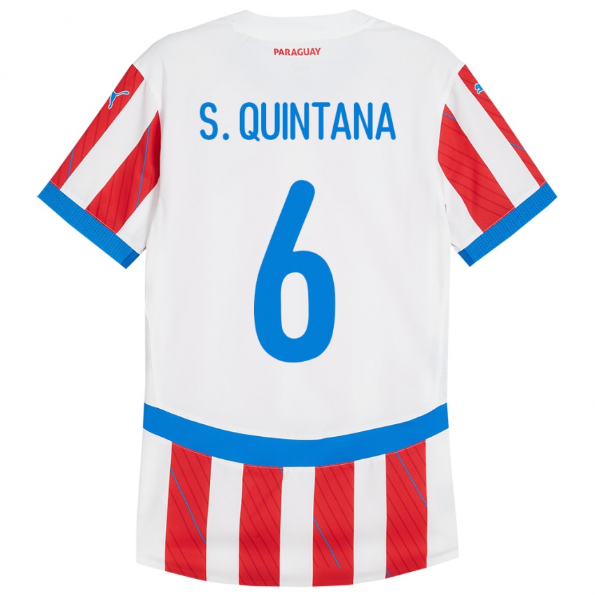 Børn Paraguay Sebastián Quintana #6 Hvid Rød Hjemmebane Spillertrøjer 24-26 Trøje T-Shirt