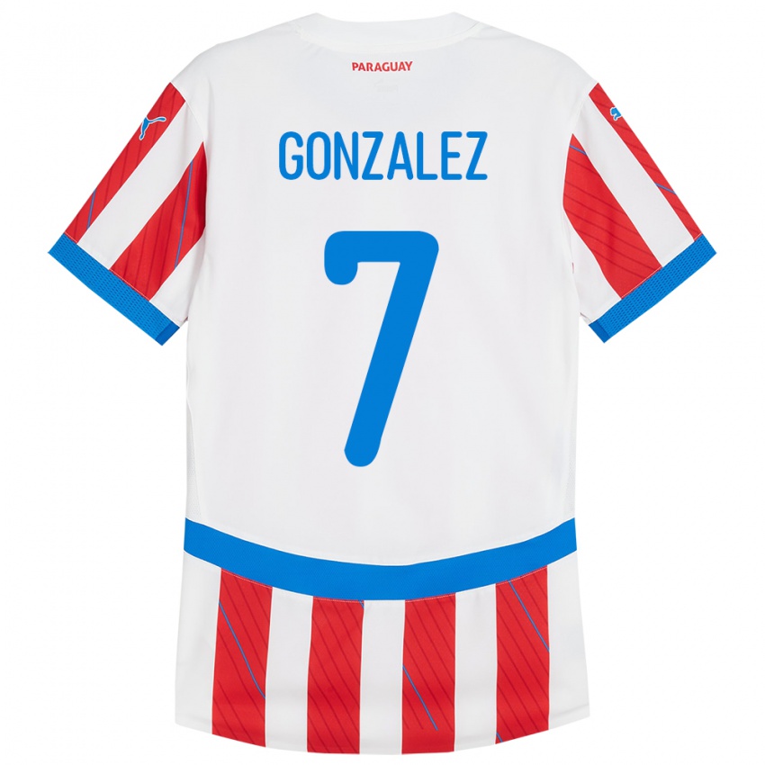 Børn Paraguay Diego González #7 Hvid Rød Hjemmebane Spillertrøjer 24-26 Trøje T-Shirt