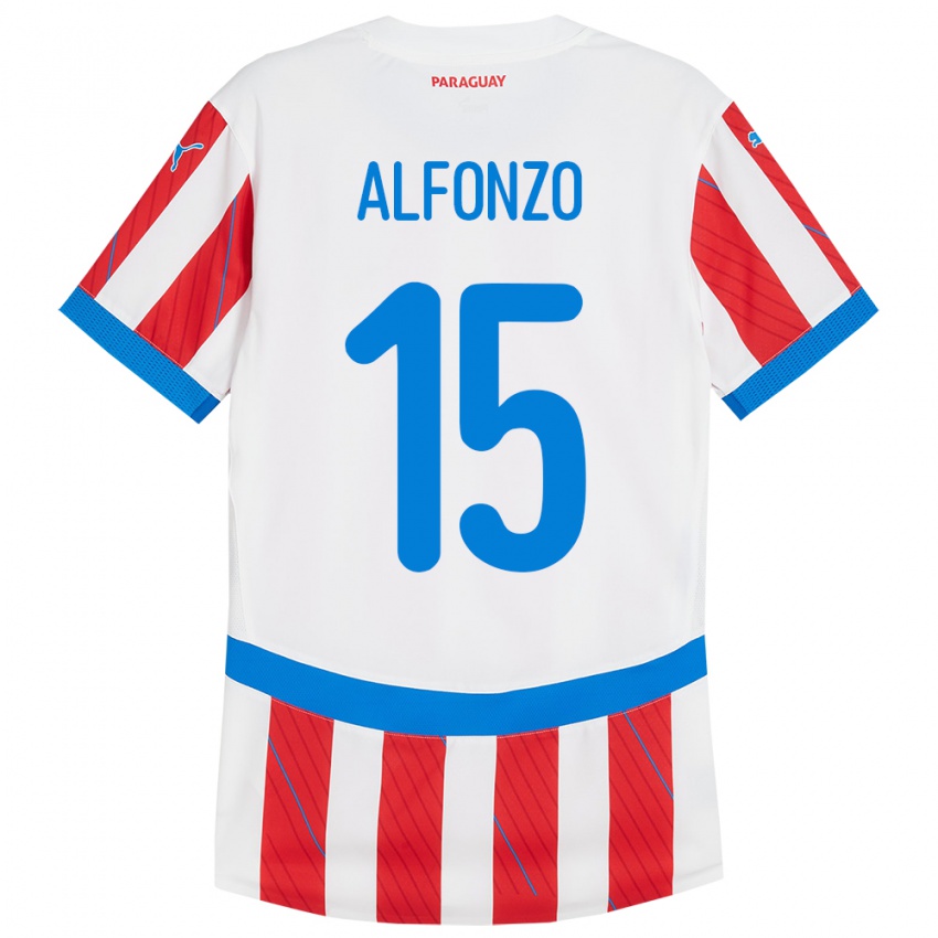 Børn Paraguay Axel Alfonzo #15 Hvid Rød Hjemmebane Spillertrøjer 24-26 Trøje T-Shirt