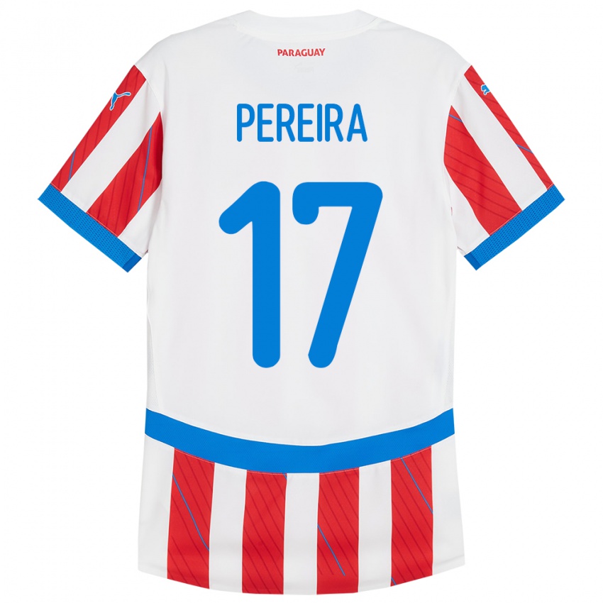 Børn Paraguay Kevin Pereira #17 Hvid Rød Hjemmebane Spillertrøjer 24-26 Trøje T-Shirt