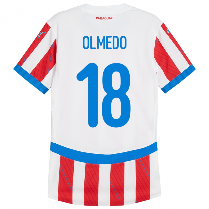 Børn Paraguay Cesar Olmedo #18 Hvid Rød Hjemmebane Spillertrøjer 24-26 Trøje T-Shirt